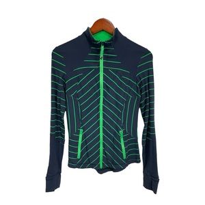 Lululemon Slalom Stripe Inkwell Green Bean Forme Jacket Blue and Green, Size 6